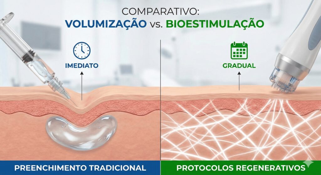 Diferenças entre protocolos regenerativos e preenchimentos tradicionais